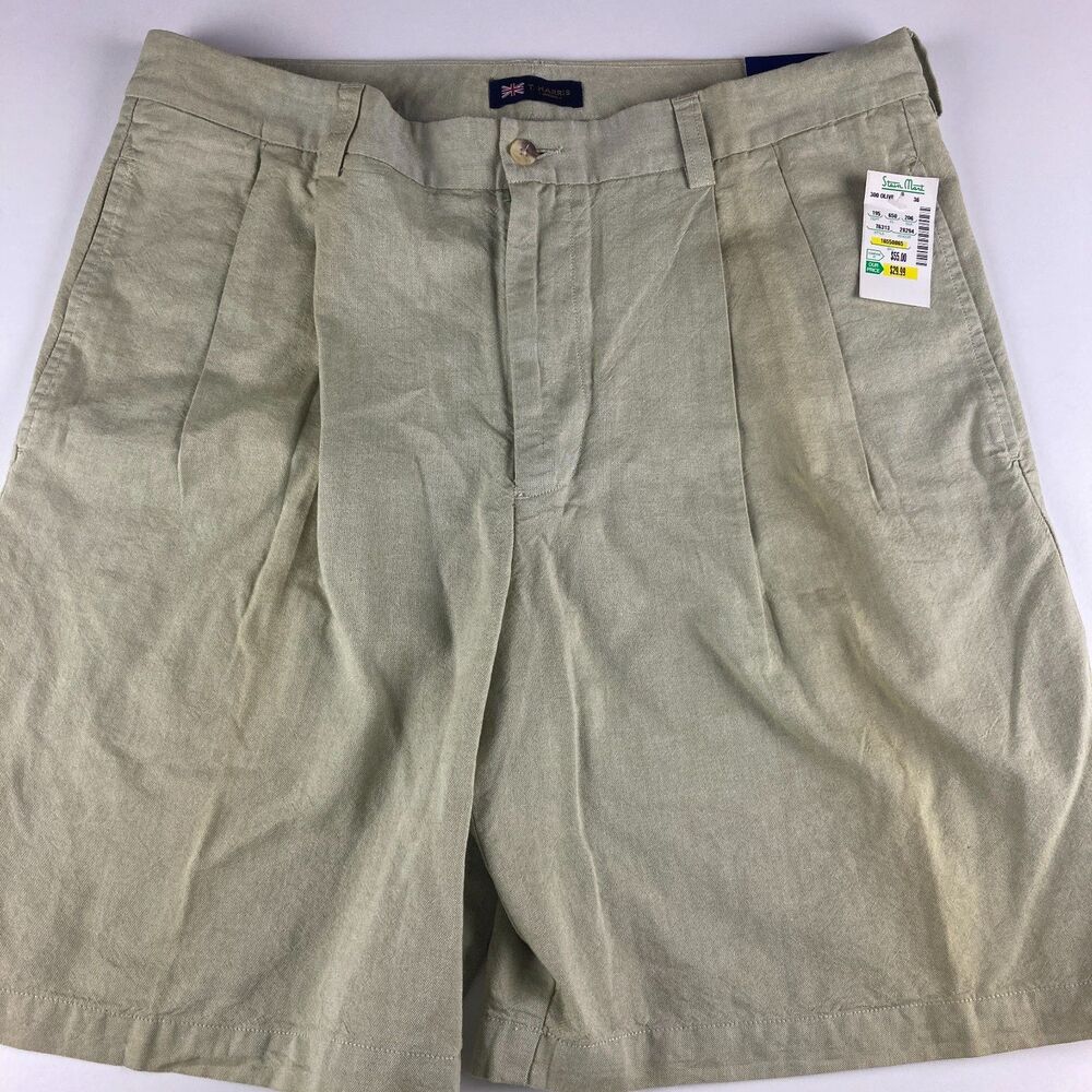 T Harris London Men’s Shorts 36 NWT Cotton Pleated Olive